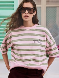 Sudadera con Capucha de Forro Polar a Rayas Rosas con Logotipo Happy Hour Estampado en la Parte Delantera, Ropa Casual de Invierno, Corte Holgado, 100% Algodón, Anti-Pilling - Product Image 1