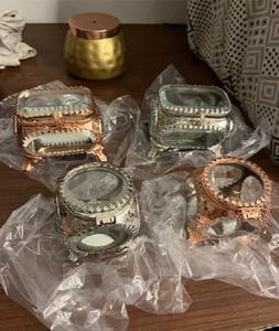 Organisateur de boîte de rangement de bijoux en verre encadré en laiton doré de luxe moderne avec double couvercle pour fleurs pressées décoratives en verre - Product Image 3