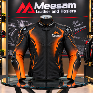 Blouson de moto en cuir noir et orange dégradé pour homme, perforé, respirant, équipement de protection, cuir de kangourou de qualité supérieure - Product Image 1