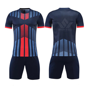 Conjunto de Camiseta de Fútbol para Hombre, Blanca, Azul y Roja, Cuello en V, Cintura Elástica, Manga Corta, Sublimada, Poliéster que Absorbe la Humedad, Personalizable para Equipos - Product Image 5