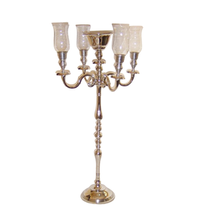 Candelabro plateado de 4 brazos de calidad premium para centro de mesa en fiestas y hoteles, candelabro hecho a mano con centro de florero. - Product Image 2