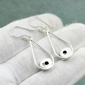Minimalist Black Onyx <b>Earrings</b> <b>Silver</b> Plated Brass Long Drop <b>Dangle</b> <b>Earrings</b> Elegant Boho Jewelry for Women Gift - Product Image 4