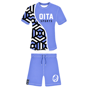 Blue <b>Black</b> White Geometric <b>Rugby</b> Jersey <b>Shorts</b> Set <b>Short</b> Sleeve Crew Neck Custom Breathable Training Athletic Team Uniform - Product Image 1