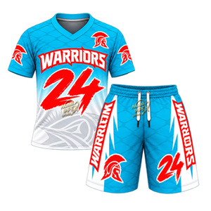 Conjunto de Camiseta y Pantalones Cortos de Rugby Sublimados WARRIORS, Cuello en V, Manga Corta, Absorbe la Humedad, 100% Poliéster, Unisex para Adultos, Todas las Temporadas - Product Image 3