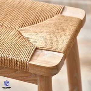 Banc en bois de frêne avec siège en corde de papier tissé à la main, design sans dossier pour meubles de maison - Product Image 6