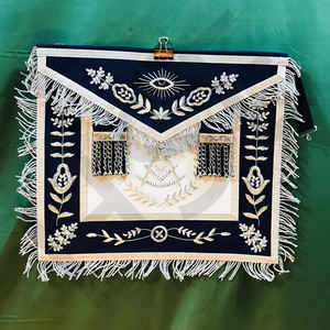 Delantal Masónico Azul Marino Hecho a Mano para Maestro Masón con Bordado de Hilos Plateados y Flecos – Regalia Premium para Logia - Product Image 1