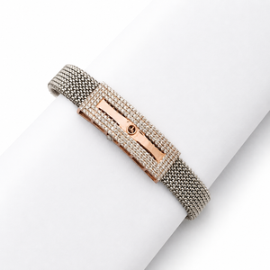 Rose Gold Plated 925 Sterling <b>Silver</b> Rose Gold Tone Cubic Zirconia Bracelet High Polish Mesh Link Luxury <b>Mens</b> Unisex <b>for</b> Wedding - Product Image 2