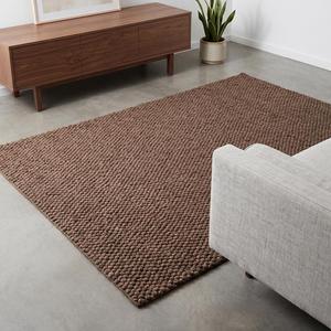 Alfombra Tejida a Mano de Pelo Medio Antideslizante con Diseño de Guijarros y Lana Marrón, Estilo Rústico Moderno para Decoración del Hogar - Product Image 3