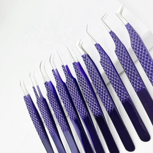 Pinzas de extensión de pestañas recubiertas con agarre de diamante de etiqueta privada profesional Punta puntiaguda de acero inoxidable sólido de Color personalizado - Product Image 3