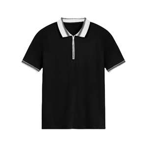 Chemise décontractée pour homme en coton tricoté 100% à manches courtes, col contrastant, fermeture éclair, anti-plis, vente en gros, OEM, meilleure vente - Product Image 2