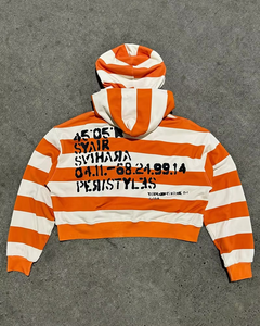 Wholesale Custom logo Striped Heavyweight Cotton Double Hood Streetwear Boxy <b>Cropped</b> Color <b>Zip</b>-<b>up</b> Jacket Scarf Oversized Hoodies - Product Image 1