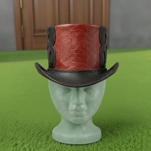 Premium quality custom made Handmade Black <b>Red</b> Leather Steampunk <b>Top</b> <b>Hat</b> Gothic Victorian Cosplay Festival <b>Hat</b> - Product Image 3