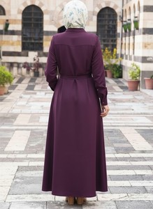 Vestido estilo abaya maxi liso para mujer, de manga larga, con cinturón, modesto, informal, para uso diario. - Product Image 6