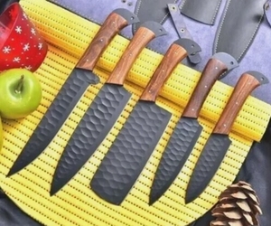 Couteau de chef en acier carbone forgé artisanal haut de gamme, ensemble de couteaux de cuisine 5 pièces avec étui en cuir véritable - Product Image 4