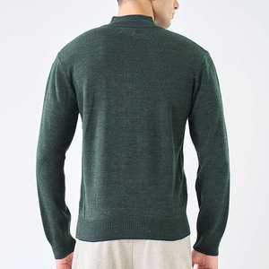 Cardigan 100 % pure laine pour homme - Pull épais à col semi-montant zippé en maille, couleur unie, veste décontractée et chaude pour l'automne et l'hiver - Product Image 4