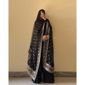 Vestido de Fiesta sin Mangas de Poliéster Negro con Diseño KB, Estilo Oriental, con Hermosa Dupatta, Elegante Atuendo para Bodas - Product Image 2