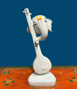 Statue de Ganesha avec luth en résine, style Art déco moderne |   Lord Ganesha |   Décoration d'intérieur spirituelle faite à la main pour table - Product Image 1