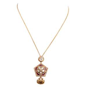 Modern 925 Silver Gold-Plated Kundan & <b>Ruby</b> Enamel Pendant <b>Necklace</b> | Traditional Ethnic Jewellery for Women <b>Necklace</b> Set - Product Image 1