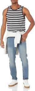 Men's Striped Sleeveless Tank Top O-Neck Knitted Casual Muscle <b>Vest</b> Black White Pattern Plus Size - Product Image 4