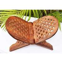 Support de Coran en bois sculpté à la main, pliable, avec calligraphie arabe, motifs floraux géométriques, style traditionnel Han.