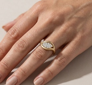 Anillo de compromiso y promesa de oro de 14K/18K con diamante marquise solitario de laboratorio, engaste biselado, estilo oriental-occidental, para ella, certificado IGI - Product Image 1