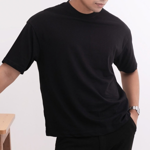 <b>Black</b> 100% Cotton Men's Oversized T-<b>Shirt</b> Short Sleeve Crew Neck Casual Streetwear <b>Silk</b> Screen Solid Knitted Breathable Blank - Product Image 5