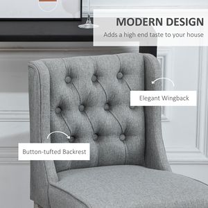 26.25\" Counter Height Tufted Wingback Bar <b>Stools</b> Gray Set 2 Armless Upholstered <b>Dining</b> Chair with Rubber Wood Legs - Product Image 4