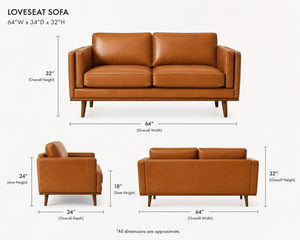 Canapé en cuir camel de luxe, style mid-century modern, pour décoration de salon contemporain, canapé deux places en cuir véritable - Product Image 2