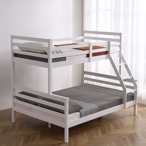 Letto Singolo per Bambini in Legno di Pino a Doppio Strato, Divisibile, con Doppia Ringhiera, Trave Trasversale e Scala Inclinata - Product Image 3