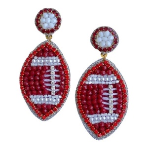 Boucles d'oreilles de football artisanales perlées, bijoux de déclaration sportifs, accessoires traditionnels marron pour le jour du match, équipe marron et or - Product Image 4