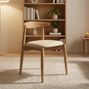Chaise de salle à manger en bois de style mid-century moderne avec assise rembourrée en similicuir pour l'ameublement de la maison - Product Image 3