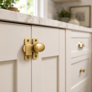 SHUBHAM Modern Handmade Brass Cabinet Turn Latch Oval Knob Furniture Lock Door Mount <b>Hardware</b> for Kitchen Bathroom Bedroom - Product Image 1