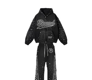 2026 Hot Selling <b>Embroidery</b> Heavyweight Men'S Sweatsuit Streetwear Cotton Jacket Tracksuit Flared Sweatpants and Hoodie <b>Sets</b> - Product Image 5