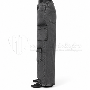 Jean Baggy Noir Délavé Personnalisé pour Homme, Coupe Ample Jambe Large, Pantalon en Denim Streetwear 100% Coton Épais Écologique OEM ODM - Product Image 4