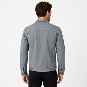 High Quality Custom <b>Men's</b> Grey Denim <b>Jacket</b> Slim Fit Vintage Streetwear Casual Cotton Button Up <b>Trucker</b> Jean <b>Jackets</b> <b>Men</b> - Product Image 2