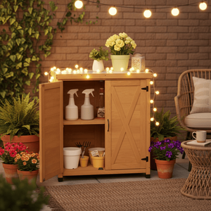 Outdoor Patio Potting Bench with Storage Cabinet and Metal Table Top <b>Work</b> <b>Station</b> Table - Product Image 1