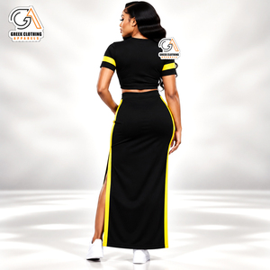Women's Sigma Gamma Rho Sorority <b>Black</b> Gold 1922 Two Piece Set O-Neck Crop <b>Top</b> Natural Waist Drawstring Slit Maxi <b>Skirt</b> Casual - Product Image 2