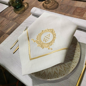 Serviettes de table en lin 100% Nature4u, style japonais, point de croix, 60x60cm, monogramme brodé, couleur personnalisée, logo, utilisation en avion - Product Image 4