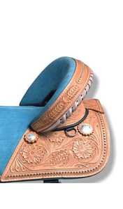 Nueva Silla de Montar sin Arco para Caballo de Cuero Marrón y Azul |   Diseño Innovador para Mayor Comodidad |   Productos para Carreras de Caballos de la India - Product Image 4