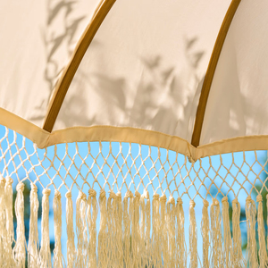 <span class=keywords><strong>Parasol</strong></span> <span class=keywords><strong>Balinais</strong></span> Sculpté en Bois Massif Monobloc avec Pompon en Macramé Fait Main pour Patio, Jardin et Décoration de Mariage - Product Image 4