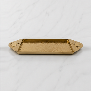 Ensemble de plateaux rectangulaires martelés en argent et or, ornés d'une incrustation de style arabesque sur les poignées, pour un service élégant à la maison. - Product Image 5