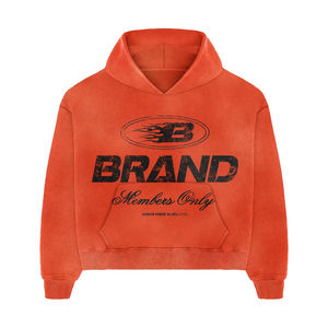 Chándal Oversize Naranja con Lavado Ácido y Color Sólido para Tallas Grandes |   Sudadera con capucha y pantalones deportivos holgados con estampado completo |   Algodón Grueso de Invierno - Product Image 5