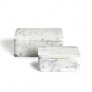 Elegante Caja de Almacenamiento de Mármol, Artesanía en Piedra Blanca, Venta al por Mayor de Piedra Natural, 2 Cajas a Precios Accesibles - Product Image 1