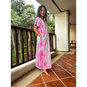 Women Tie Dye Maxi <b>Kaftan</b> <b>Dress</b> V Neck Short Sleeve <b>Long</b> <b>Dress</b> Loose Fit Summer Resort Wear <b>Kaftan</b> - Product Image 3