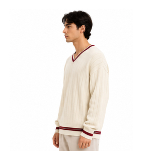 Men's Cream Ribbed Knit Pullover <b>Sweater</b> Full Sleeve Solid Color Autumn Wear Acrylic Material Regular Fit <b>Sweaters</b> Pakistan - Product Image 3