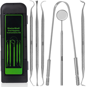 Kit de 6 Herramientas Dentales de Acero Inoxidable, Set de Limpieza Bucal con Removedor de Placa, Limpiador de Sarro, Espejo, Raspador de Lengua y Estuche - Product Image 1