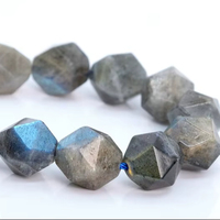 Perles rondes en Aventurine Bleue 10MM, taille étoile, facettées, qualité supérieure, authentiques, naturelles de Madagascar, lot en vrac sur brin complet