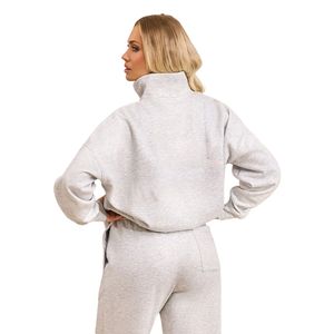 Sweat-shirt à col montant gris clair pour femme, coupe oversize, manches longues, style streetwear décontracté, coupe ample, pour le quotidien - Product Image 2