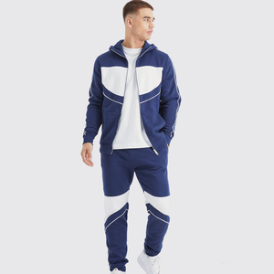 Men's Blue <b>White</b> Solid Quick Dry Breathable Eco-Friendly Hooded Tracksuit Full Length Cotton Casual <b>Joggers</b> Side Pockets Elastic - Product Image 1