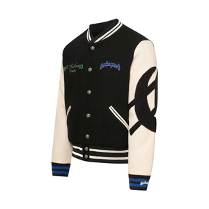 <b>Men's</b> Wool Blend High School Varsity <b>Jacket</b> Embroidered Lettering Preppy Style Autumn Turn Down Collar Regular Fit Wear <b>Jacket</b> - Product Image 2